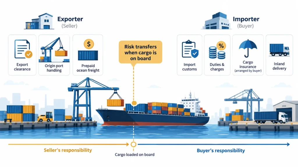 CFR Incoterms 2020 seller and buyer responsibilities diagram