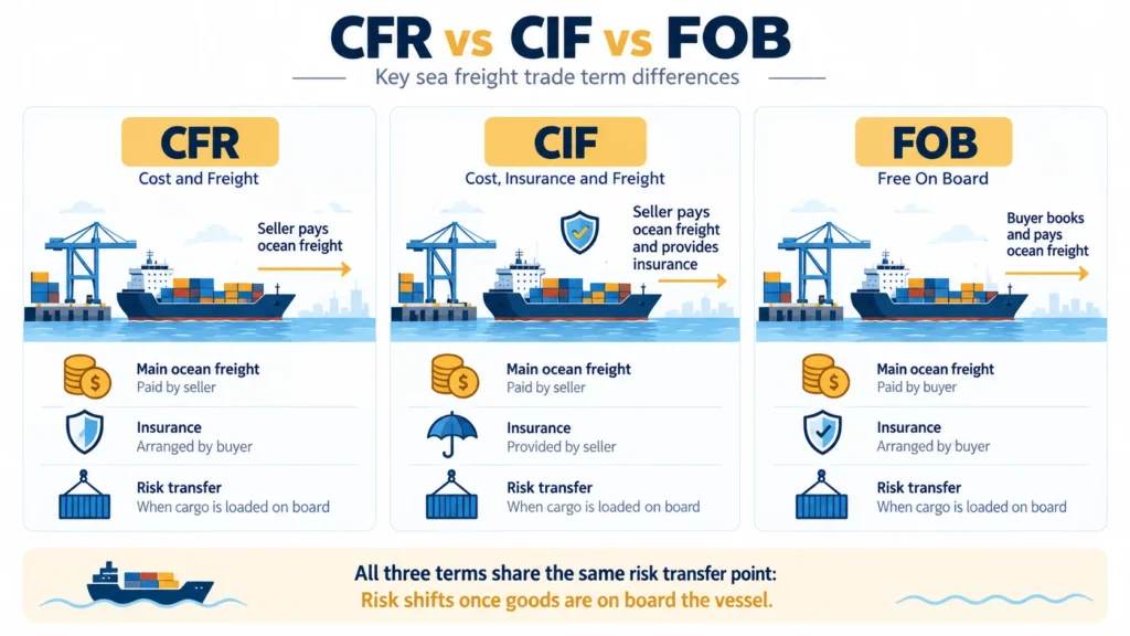 CFR vs CIF vs FOB Incoterms 2020 comparison chart for sea freight