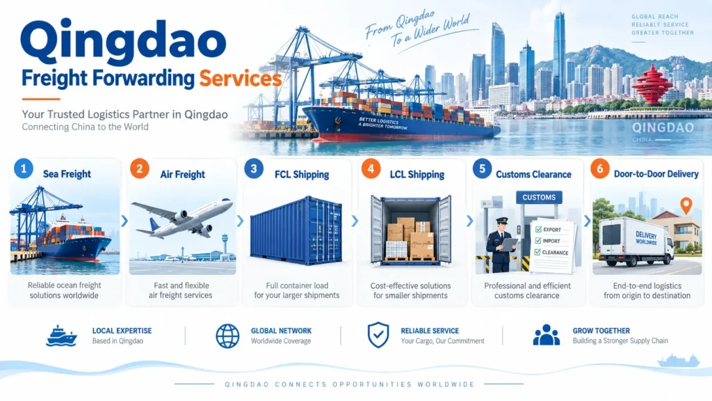 Qingdao freight forwarding services including sea freight air freight and customs support