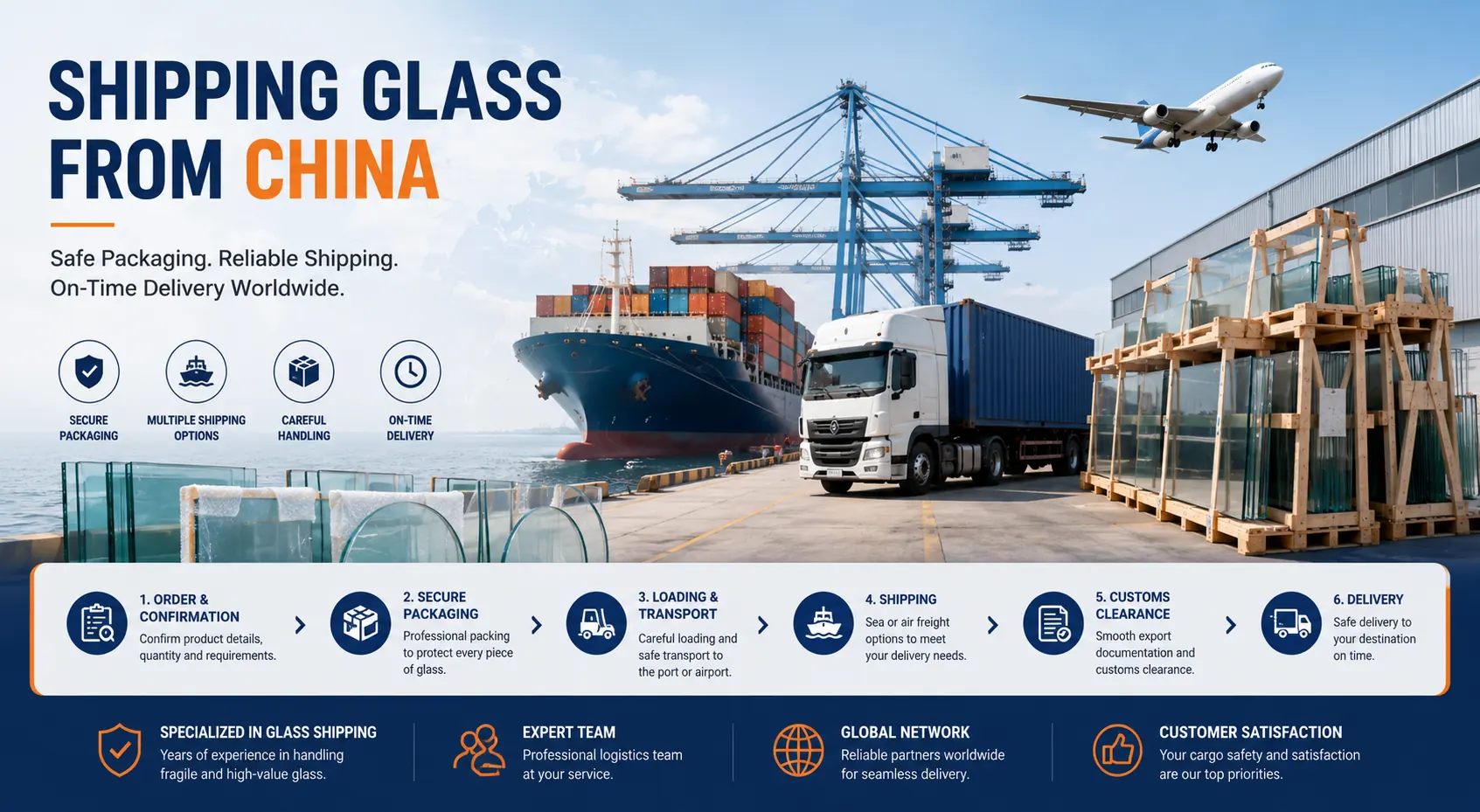 Shipping glass from China by air and sea freight with secure packaging