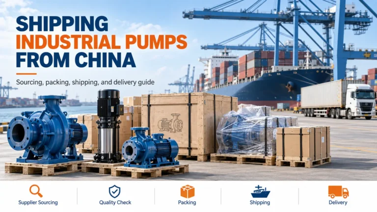 Shipping industrial pumps from China with heavy pump equipment prepared for export